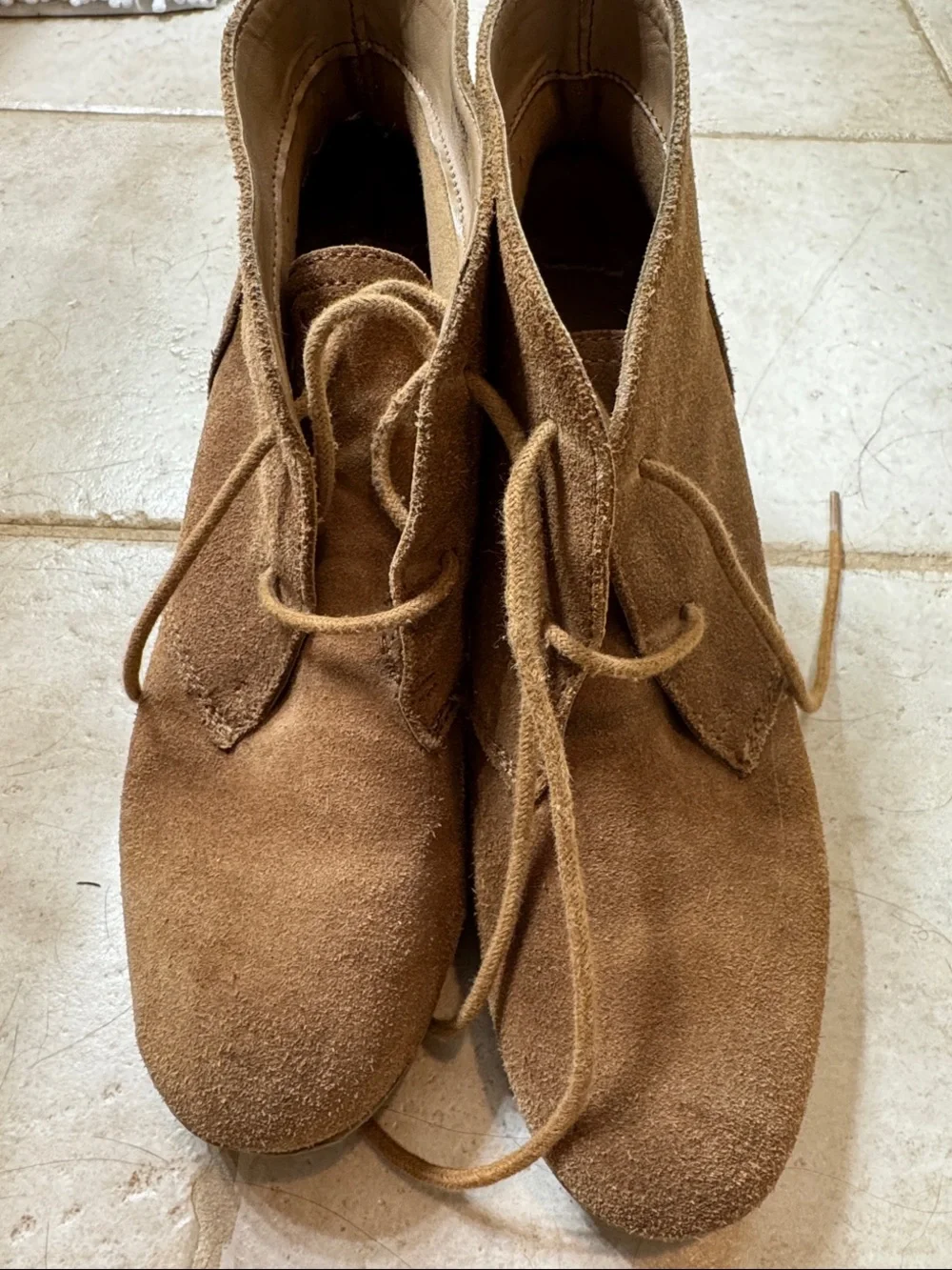 White Mountain Tan Suede Lace-Up Wedge Booties